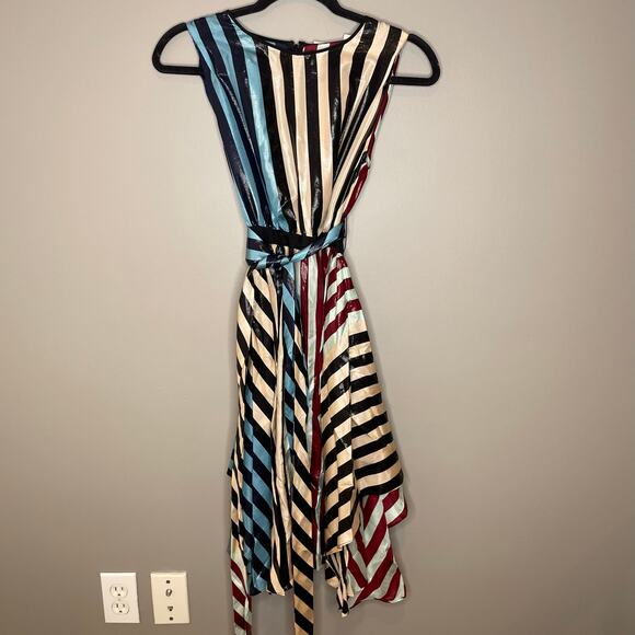NWT Diane von Furstenberg Striped Sleeveless Waist Tie Draped Midi Dress Size 0 - Picture 2 of 10